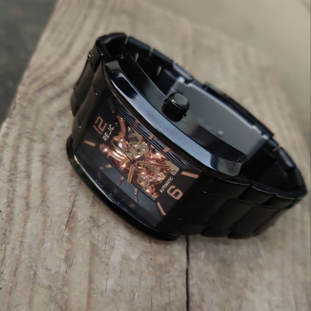 Fossil Relic Allen watch skeleton gun metal ceramic coating rose gold automatic